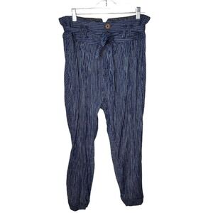 Free People Womens sz 8 pants blue Stripe Rumors Yarn Dye Harem Belted Crop